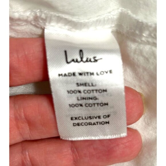 Lulus L White Lace Mini Dress V-Neck Ruffle Hem Bridal Wedding Guest Sundress - Picture 10 of 12